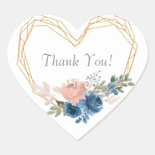 Sticker Cœur Elégant Blue Gold Heart Floral Noms Merci