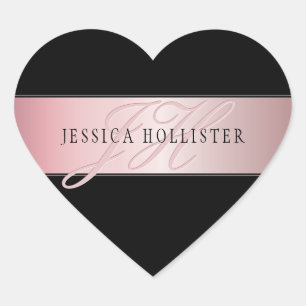 Sticker Cœur Elégant Blush Faux Rose Gold Nom et initiales