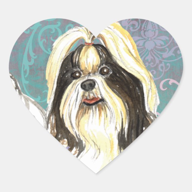 Sticker Cœur Élégant chevalet de coeur Shih Tzu (Devant)