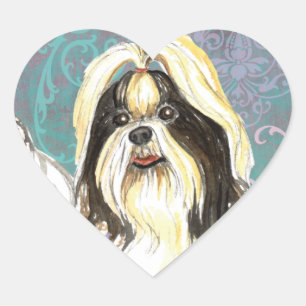 Sticker Cœur Élégant chevalet de coeur Shih Tzu