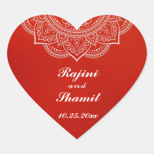 Sticker Cœur Élégant Crimson Blanc Indien Mariage Paisley