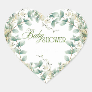 Sticker Cœur Elégant Eucalyptus Baby shower neutre genre