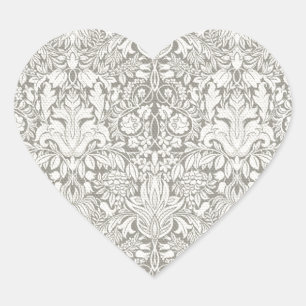 Sticker Cœur élégant formel brocart de dentelle en damas blanc