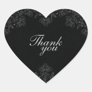 Sticker Cœur Elégant gris noir tourbillons floraux mariages mer