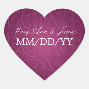 Sticker Cœur Elégant Mariage Date Amour Flourish Berry Rose