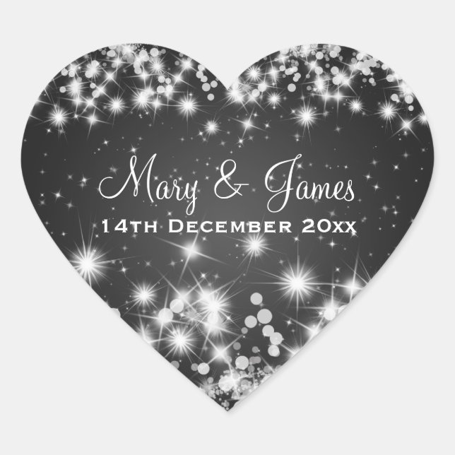 Sticker Cœur Élégant Mariage Date Hiver Étincelle Coeur Noir (Devant)