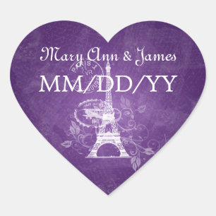 Sticker Cœur Elégant Mariage Date Romantique Paris violet