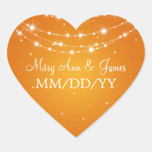 Sticker Cœur Elégant Mariage Date Sparkling Chain Orange