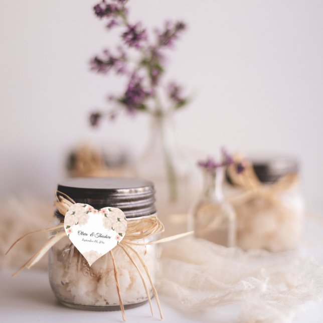 Sticker Cœur Élégant Mariage de fleurs florales rose pâle roman (Créateur téléchargé)