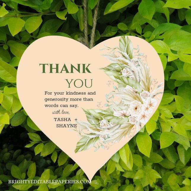 Sticker Cœur Élégant Mariage en herbe de Pampas de Bohême (A heartwarming addition to your wedding with our elegant pampas grass stickers.)