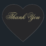 Sticker Cœur Élégant Merci de Monogramme Noir et Or<br><div class="desc">Ces stickers de remerciement élégants en forme de coeur en or sur le noir seront la touche parfaite à vos cartes de remerciement. Une partie de notre Elégante suite de faire-part de mariage Black & Gold Heart Flourish conçue par l'artiste Susan Coffey.</div>
