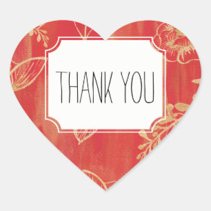 Sticker Cœur Élégant Merci Floral Rouge Or