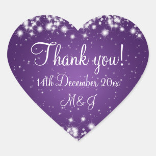 Sticker Cœur Elégant Merci Mariage Hiver Étincelle Violet