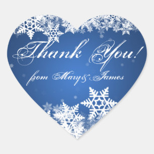 Sticker Cœur Élégant Merci Snowflakes hiver Blue Sapphire