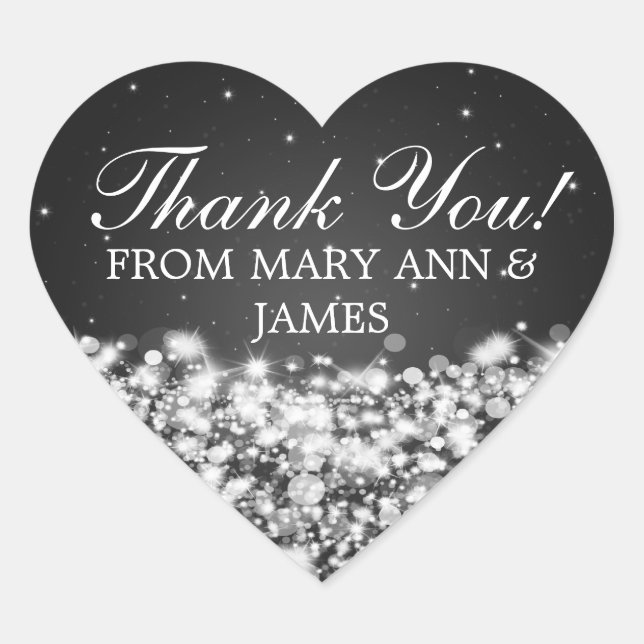 Sticker Cœur Élégant Merci Star Étincelle Noire (Devant)