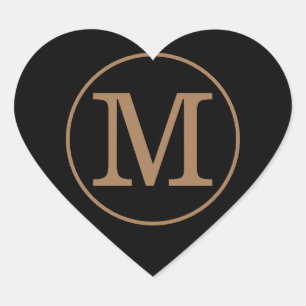 Sticker Cœur Élégant Monogramme noir et or