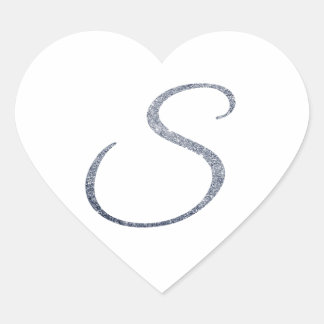 Sticker Cœur Elegant Monogramme S en paillettes d'argent sous f