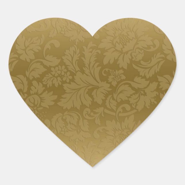 Sticker Cœur Élégant or Monochromatique Motif de Damas Florales (Devant)