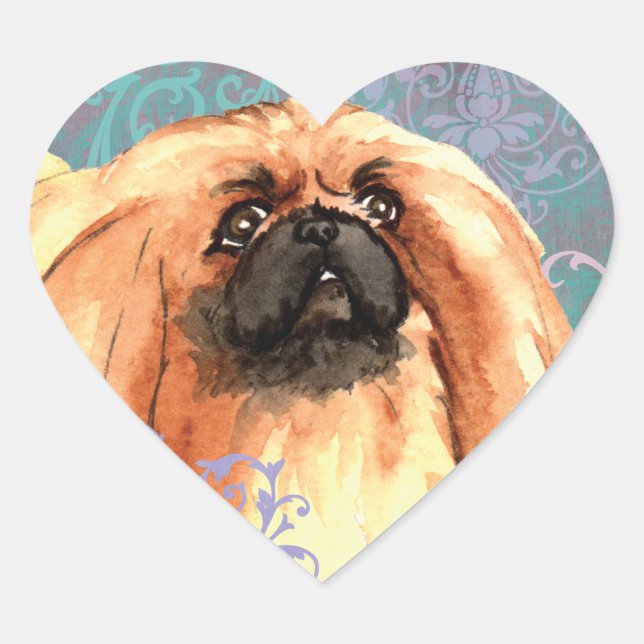 Sticker Cœur Elégant Pekingese (Devant)