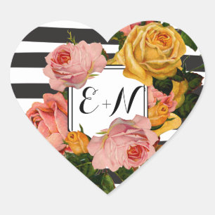 Sticker Cœur Élégant Rose de bande noire  Mariage