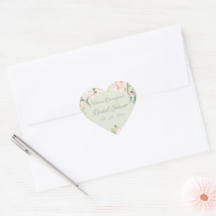 Sticker Cœur Élégant rose et vert pastel floral Baby Shower de