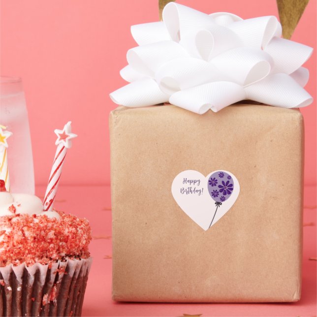 Sticker Cœur Élégant Script Joyeux Anniversaire! Ballons à fleu (Fête)