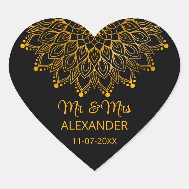 Sticker Cœur Élégant simple mariage noir orné (Devant)