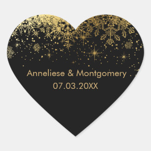 Sticker Cœur Élégant Snowflakes noir et or   MARIAGE