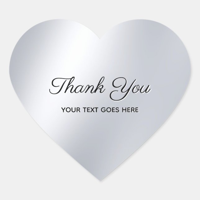 Sticker Cœur Elegant Thank You Custom Text Silver Look Template (Devant)