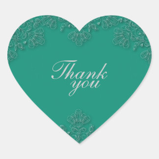 Sticker Cœur Elégant tourbillons fleuris émeraude mariage merci