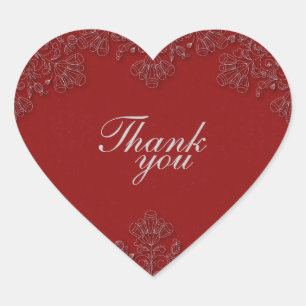 Sticker Cœur Elégant tourbillons floraux pourpre mariage Merci