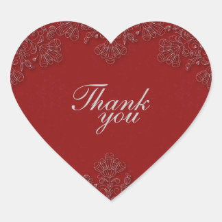 Sticker Cœur Elégant tourbillons floraux pourpre mariage Merci