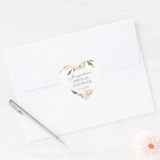 Sticker Cœur Élégante Baby Shower Rose Florale Personnalisée (Enveloppe)