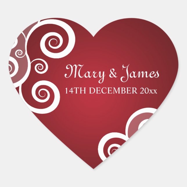Sticker Cœur Elégante Date de Mariage Blanche Filles Rouge (Devant)