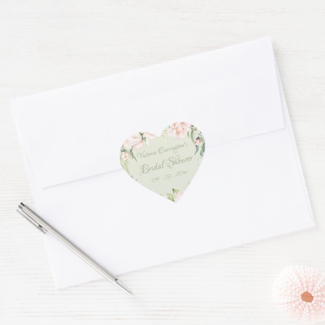 Sticker Cœur Elégante Fête des mariées rose et pastel vert Flor (Enveloppe)