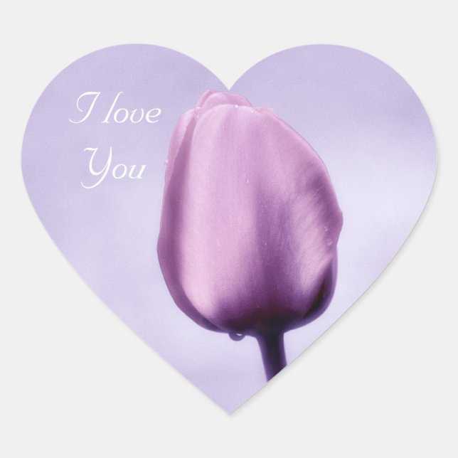 Sticker Cœur Élégante Tulipe violette Lumière Je T'Aime (Devant)