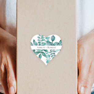 Sticker Cœur Elégante verdure Turquoise Aquarelle Mariage moder