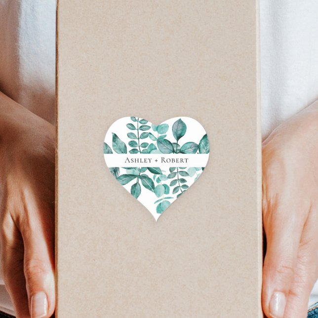Sticker Cœur Elégante verdure Turquoise Aquarelle Mariage moder (Créateur téléchargé)
