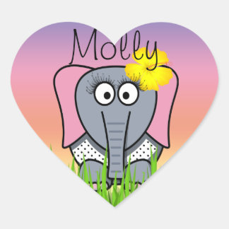 Sticker Cœur Eléphant Fille Dans L'Herbe