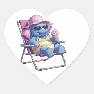 Sticker Cœur Eléphant mangeant la glace d'été