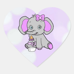 Sticker Cœur Eléphant mou avec biberon