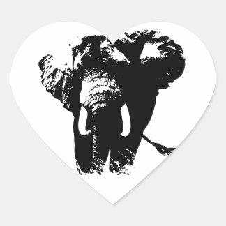 Sticker Cœur Eléphant noir & blanc Pop Art