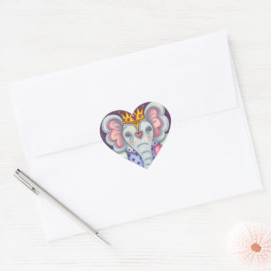STICKER CŒUR ELEPHANT REINE DES COEURS ET ROSE ROYAL VALENTINE