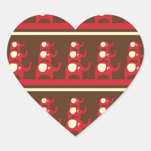 Sticker Cœur Eléphants rouges mignons empilés sur le dessus de 