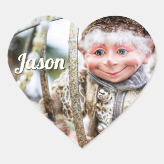 Sticker Cœur Elfe de Noël Nom personnalisé Vacances Coeur Stick