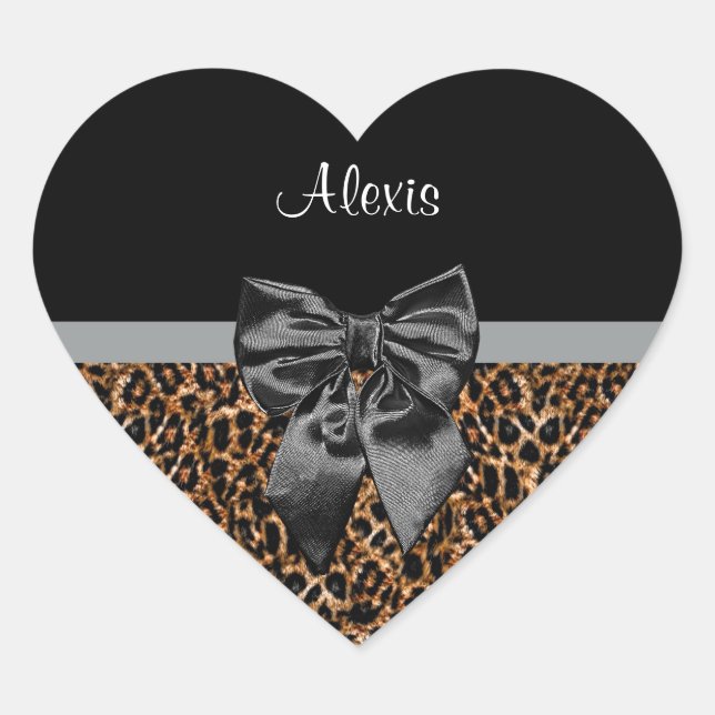 Sticker Cœur Empreinte de léopard élégant Elegant Black Bow et  (Devant)