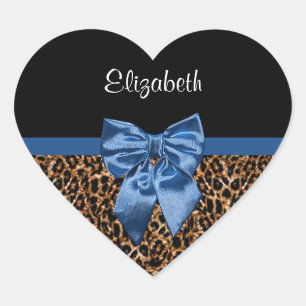 Sticker Cœur Empreinte de léopard élégant Elegant Blue Bow et n