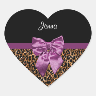 Sticker Cœur Empreinte de léopard élégant élégant Purple Bow et