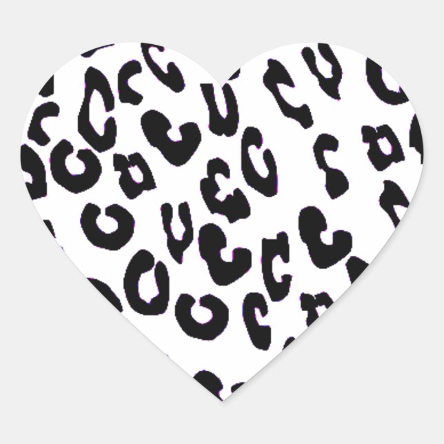 Sticker Cœur Empreinte de léopard noir et blanc (Devant)