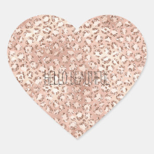 Sticker Cœur Empreinte de léopard Peach Rose Gold Blush Pink Gl